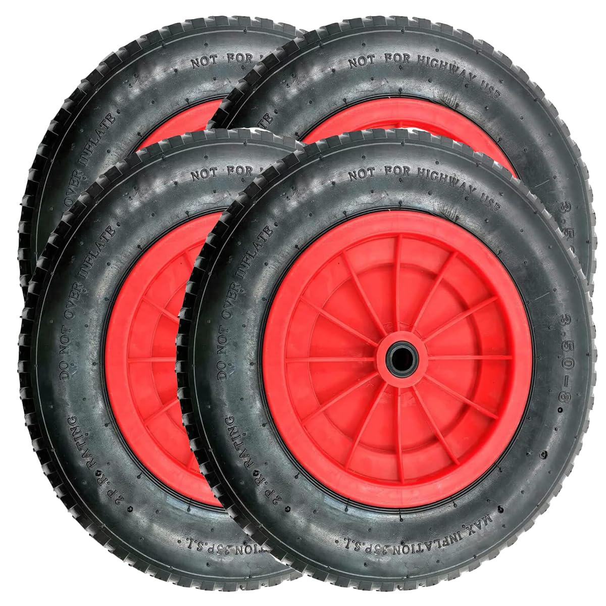 Y Homeware Black & Red Yorkshire Homeware 4X 14" Pneumatic Wheelbarrow Wheel Inflatable Tyre | Pneumatic Sack Truck Trolley Wheel | Inner Tube 3.50 – 8 | Puncture Proof Tyre | Garden Trolley Barrow | Red & Black
