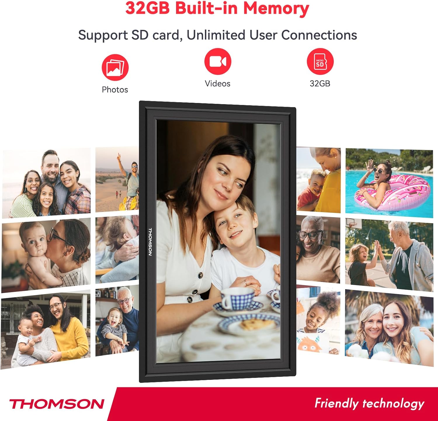 THOMSON Digital Picture Frame, Digital Photo Frame WiFi with 32 GB, HD IPS Touch Screen, Auto-Rotate, Slideshow, Share Photos/Videos from Phone by App (15.6Inch Black)