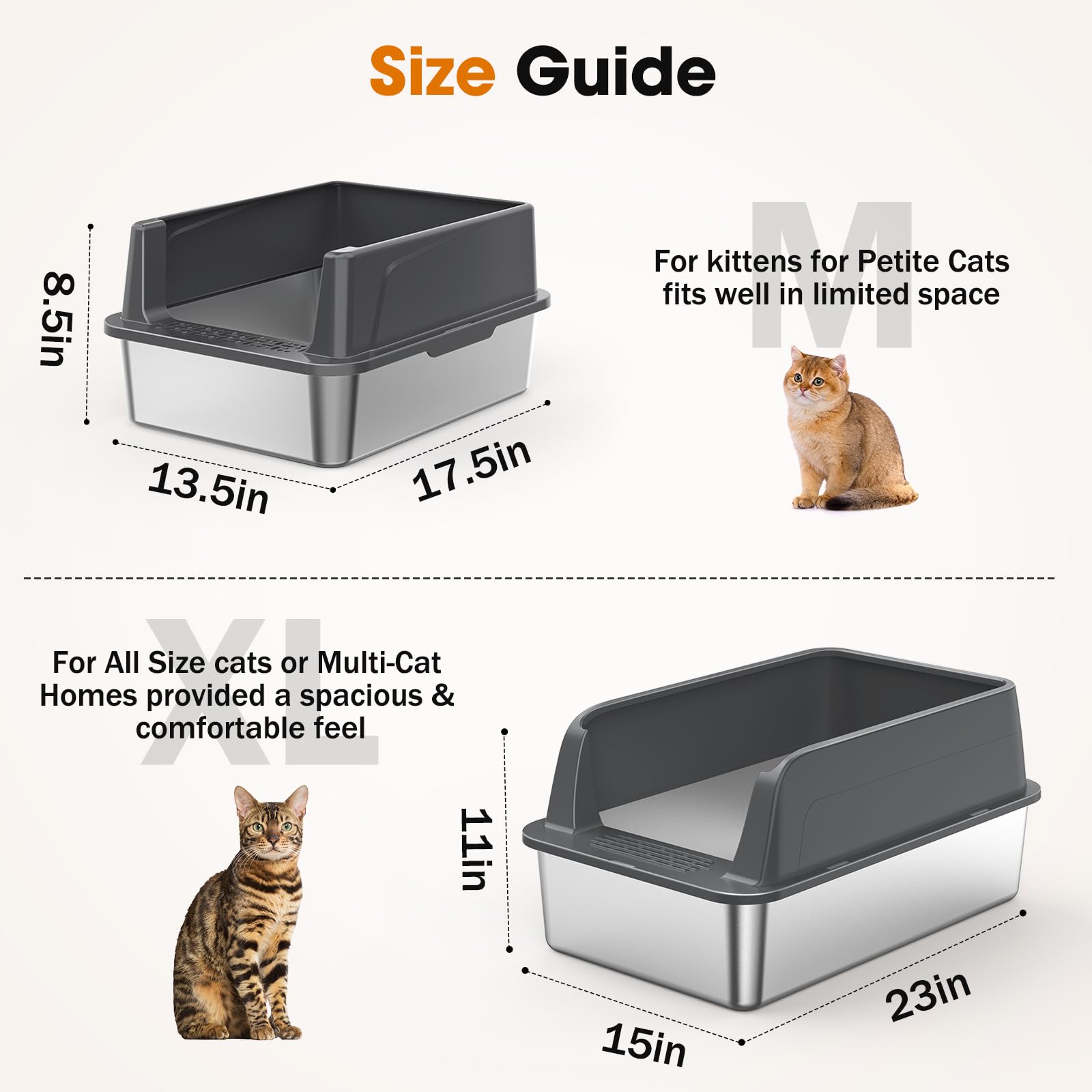 2PACK Stainless Steel Cat Litter Box with Lid, High-Sided Metal Litter Pan for Small Cats, Kitty Litter Box, Non-Stick & Odor-Resistant, Anti-Urine Leakage, Easy to Clean, Scoop Included - image 5