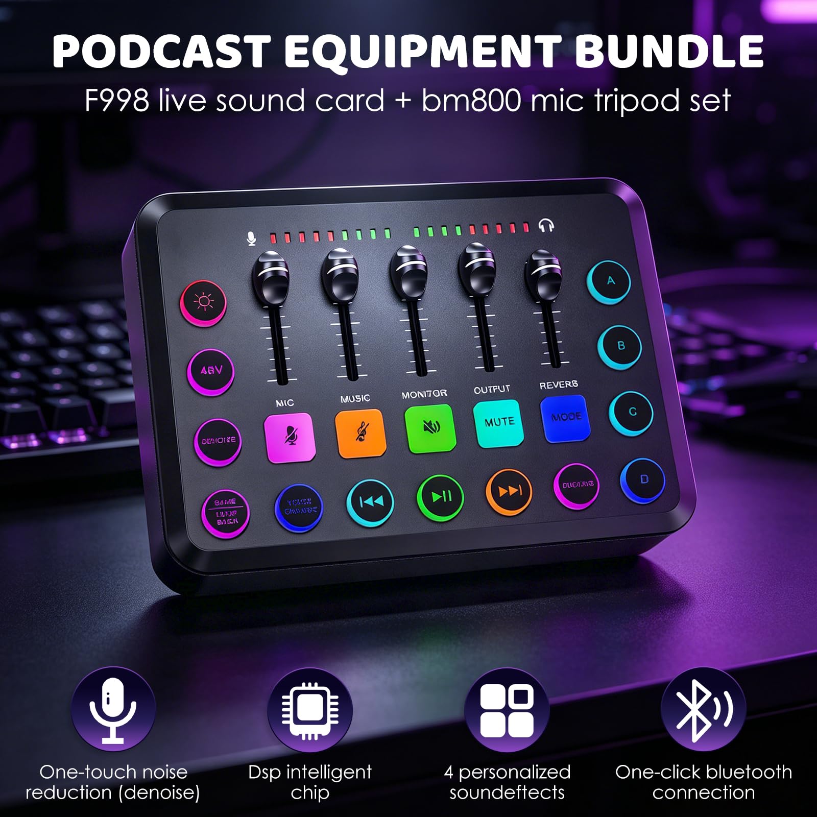 Kit de micrófono Podcast con interfaz de audio y tarjeta de sonido, micrófono condensador BM-800 para transmisión en vivo, canto, juegos y grabación, compatible con PC/portátil, YouTube/TikTok