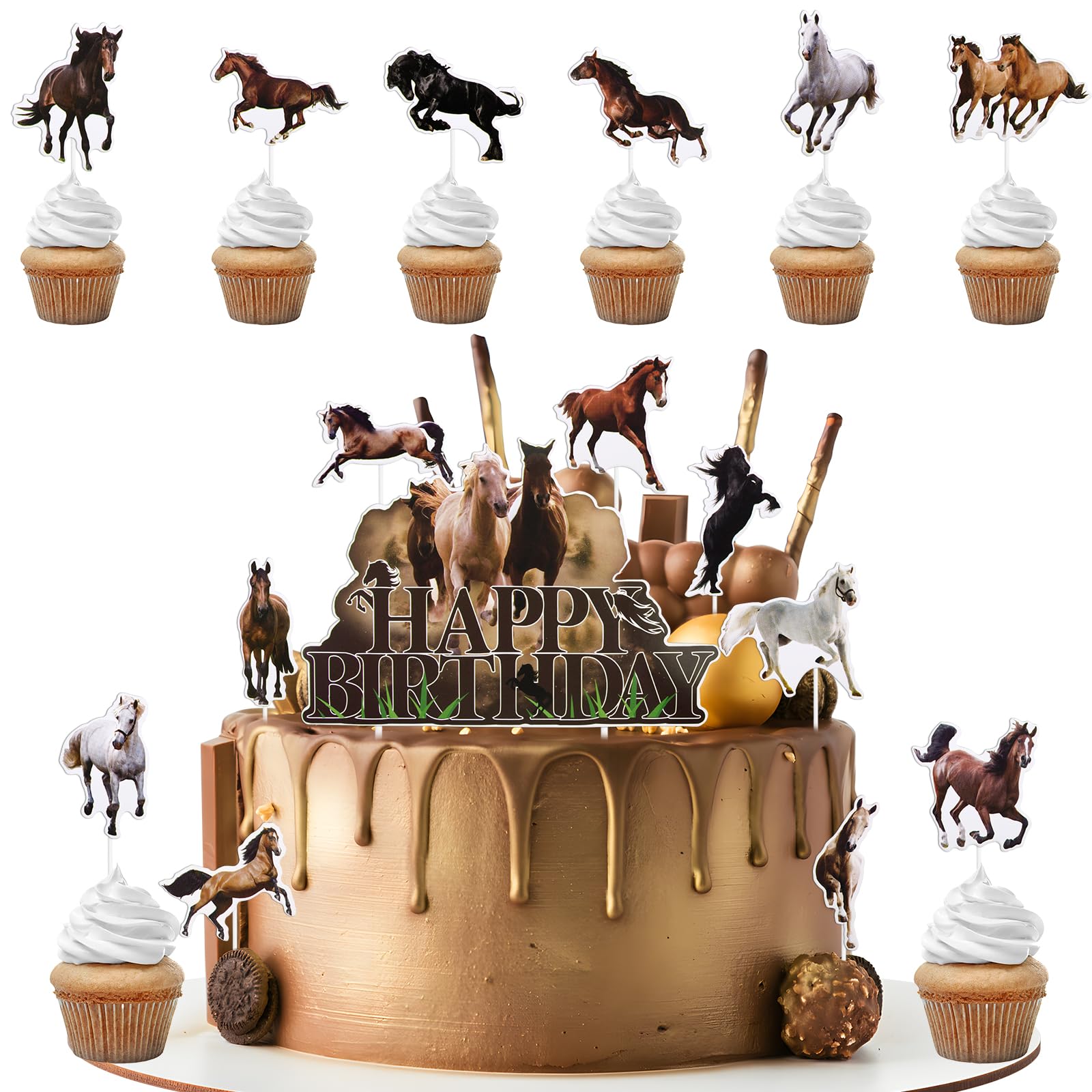 25-teiliges Pferde-Cake-Topper Set Für Geburtstagstorten – Inkl. Happy Birthday Aufsteller & Cupcake-Deko