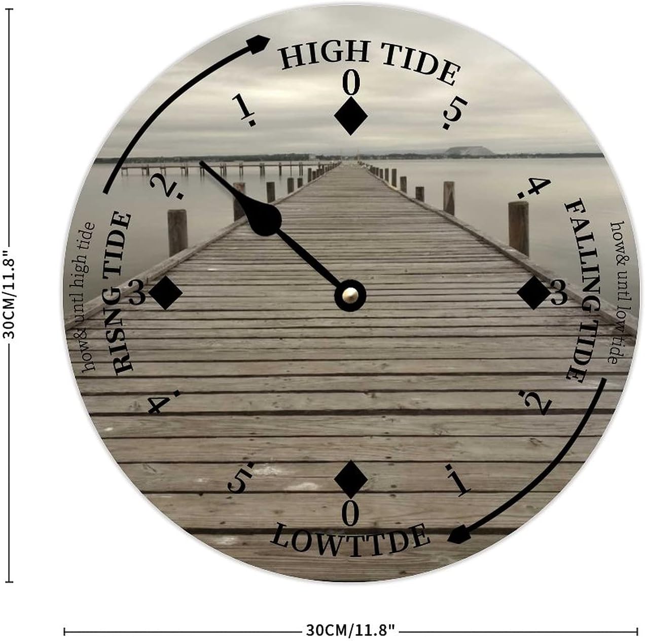 Wooden Tide Clock Wood Bridge View East Coast Ocean Time Clock Wooden Tidal Clock High and Low Tide Wall Hanging Art Tide Movement Clock for Beach House Cottage Novelty Gift