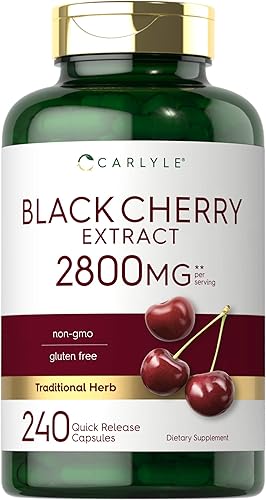 Carlyle Concentrado de extracto de cereza negra 2800 mg | 240 cápsulas | Fórmula sin OMG y sin gluten | Suplemento de serotina Prunus
