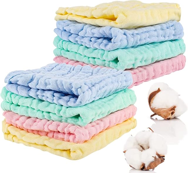 8 Pack Muslin Cloths for Baby, 30x30 cm Muslin Squares Soft Burp Cloths 6 Layers Cotton Newborn Hand Washcloths Baby Wash Cloths Reusable Baby Towels