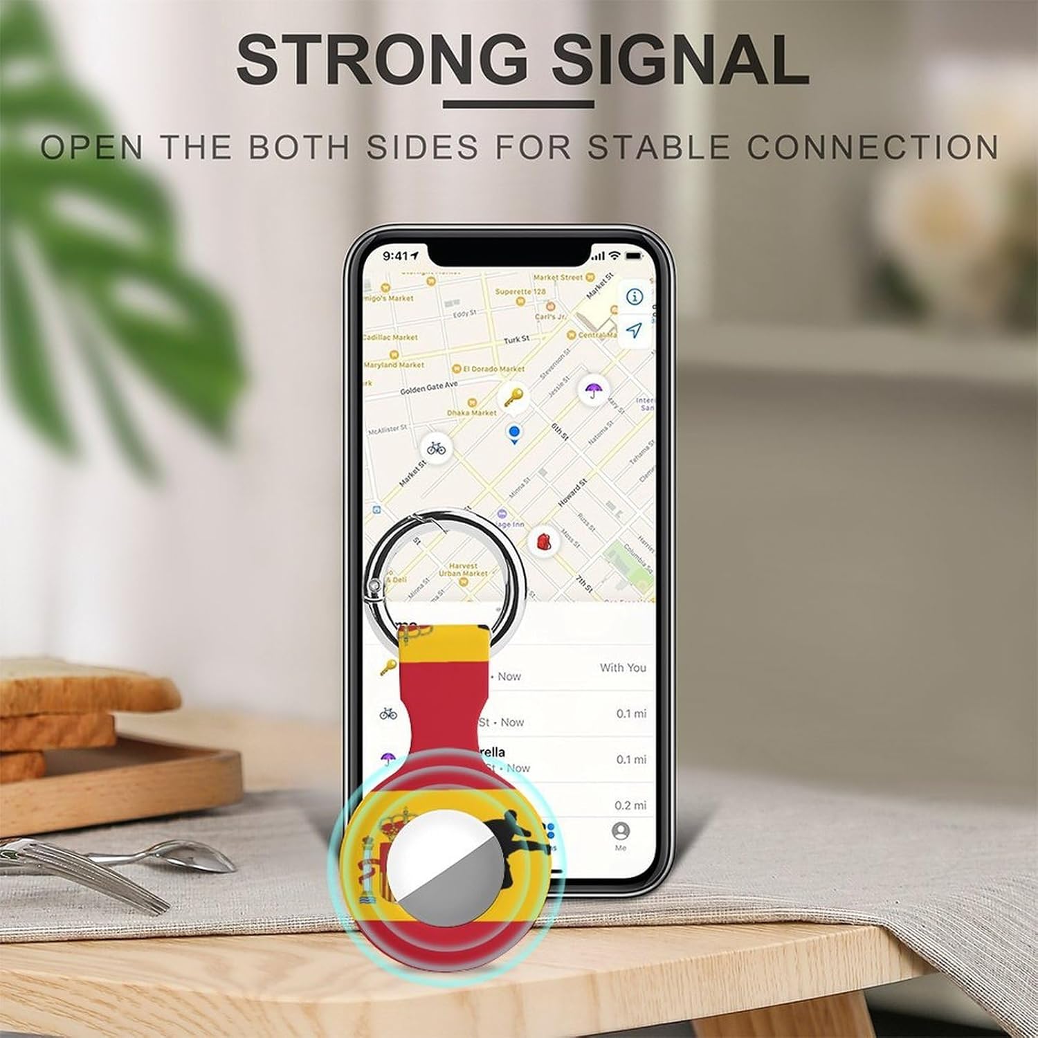 Spain Spanish Flag Soccer Shooting Case Compatible with AirTag Holder Cover with Keychain Ring for Bags Luggages