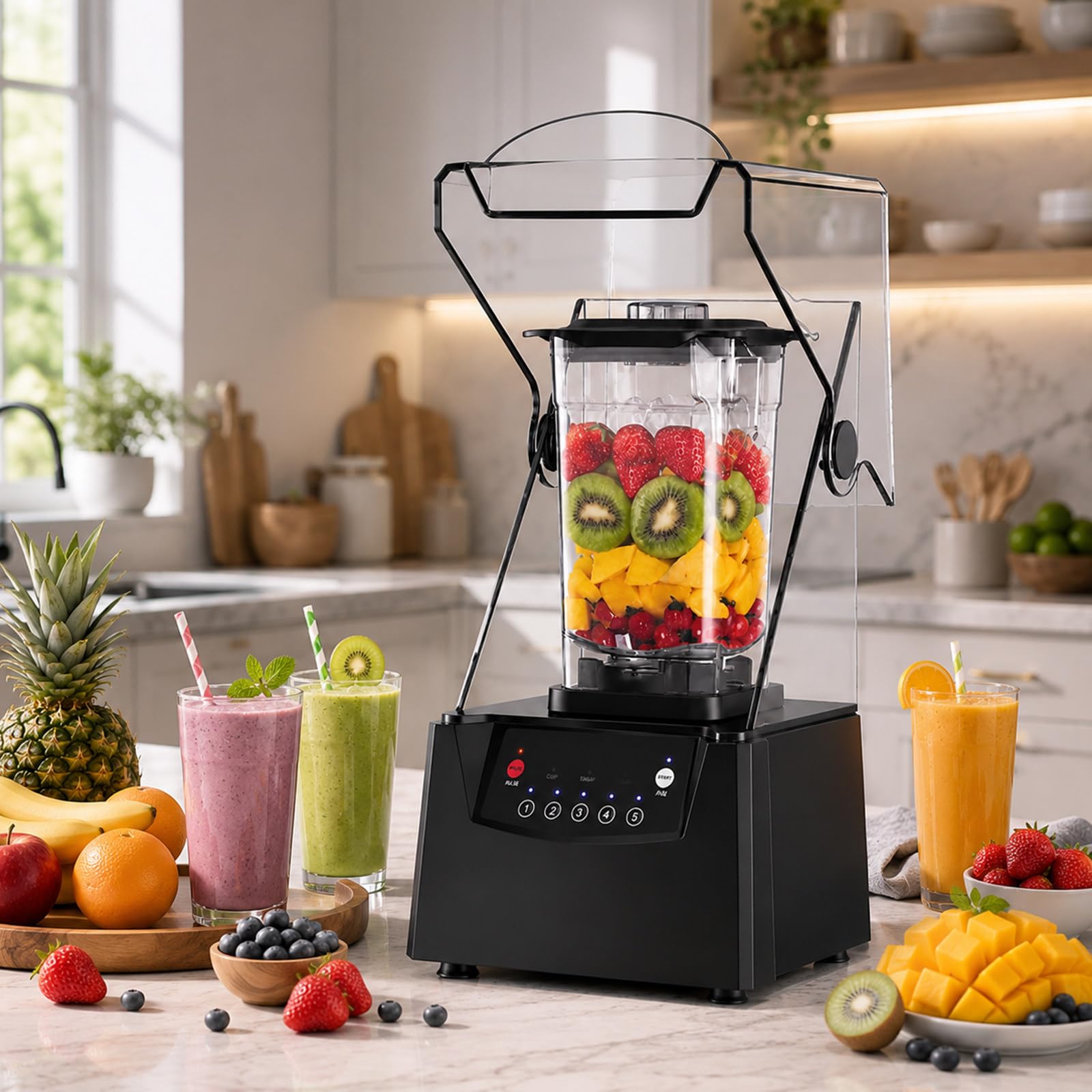 SHUMIAO High Speed Commercial Blender, 2200W, 17,000 RPM, Sound Enclosure