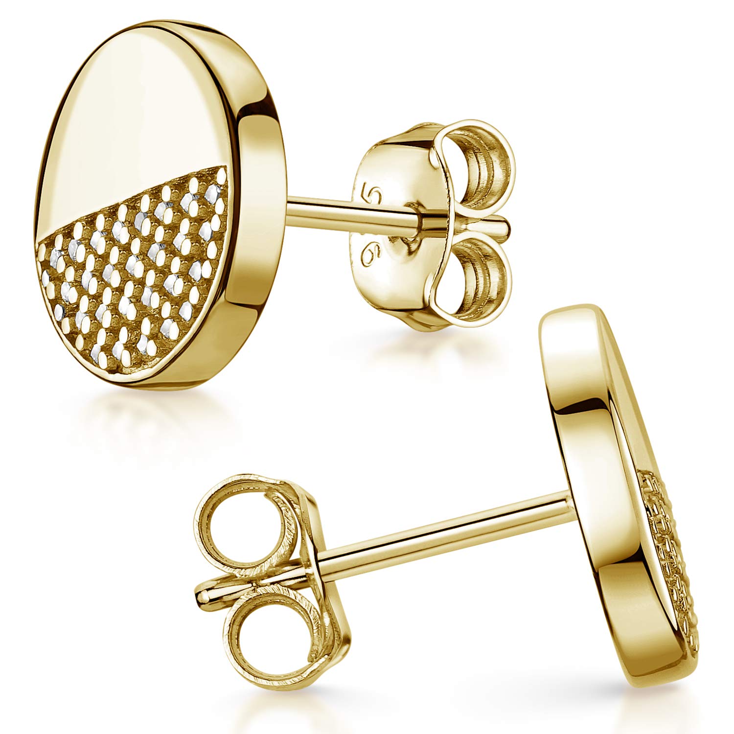 Runde Ohrstecker Silber 925 - Zirkonia Ohrringe 10mm flach für Damen SO-452 | Elegante Stecker aus hautfreundlichem 925 Sterling Silber rhodiniert oder vergoldet von MATERIA by Matthias Wagner