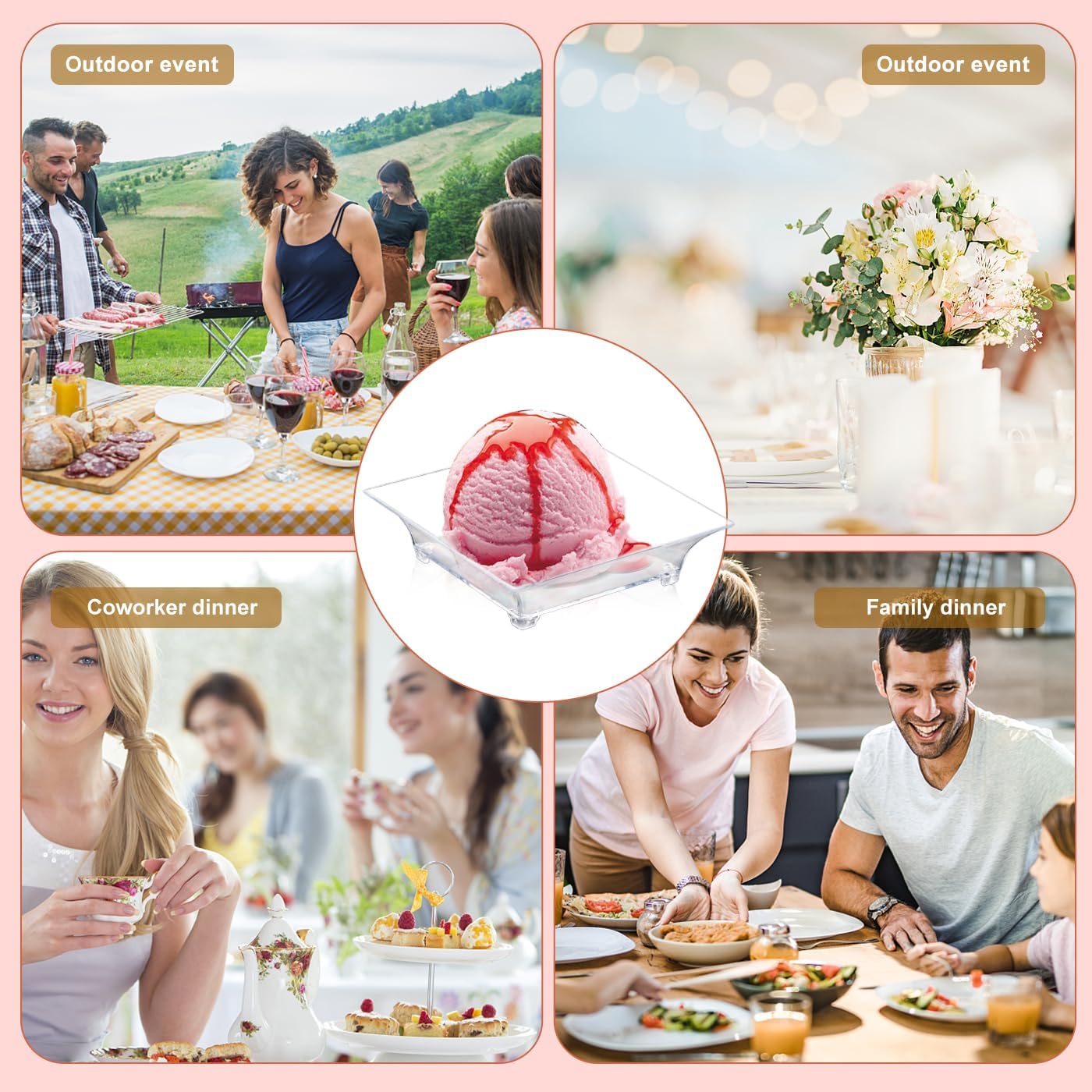 KesaPlan 300 Pack Mini Dessert Plates with Tasting Spoons for 150 Guests