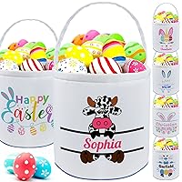 Vista 8 de Cesta de Pascua personalizada con nombre para niñas y niños, cesta de conejo de Pascua personalizada, bolsas de regalo para caza de huevos de Pascua