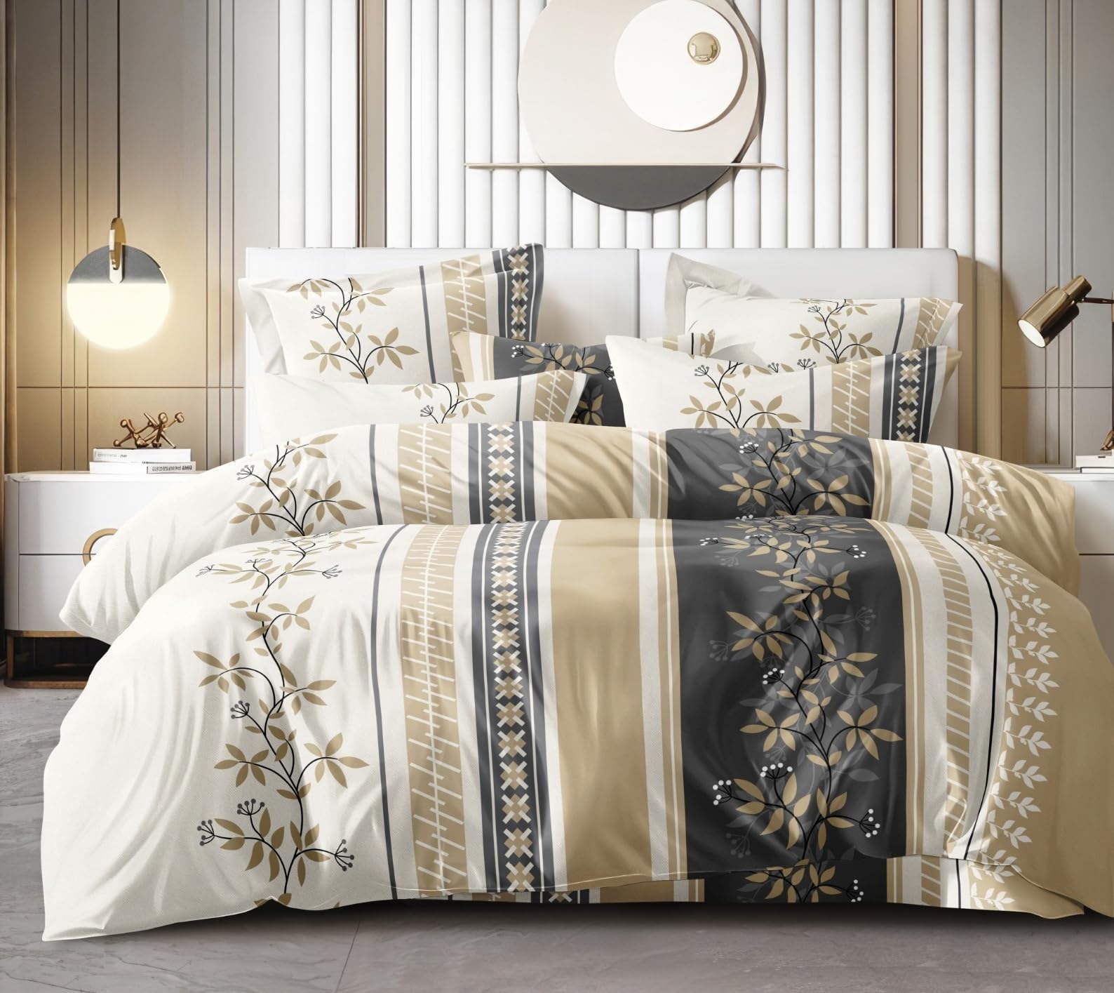 THE HOME STYLE Supersoft Cotton Feel Glace Cotton Elastic Fitted Printed Queen Size Double Bed Bedsheet Wih 2 Pillow Cover (60"X78", Caramel Sands), 400 TC