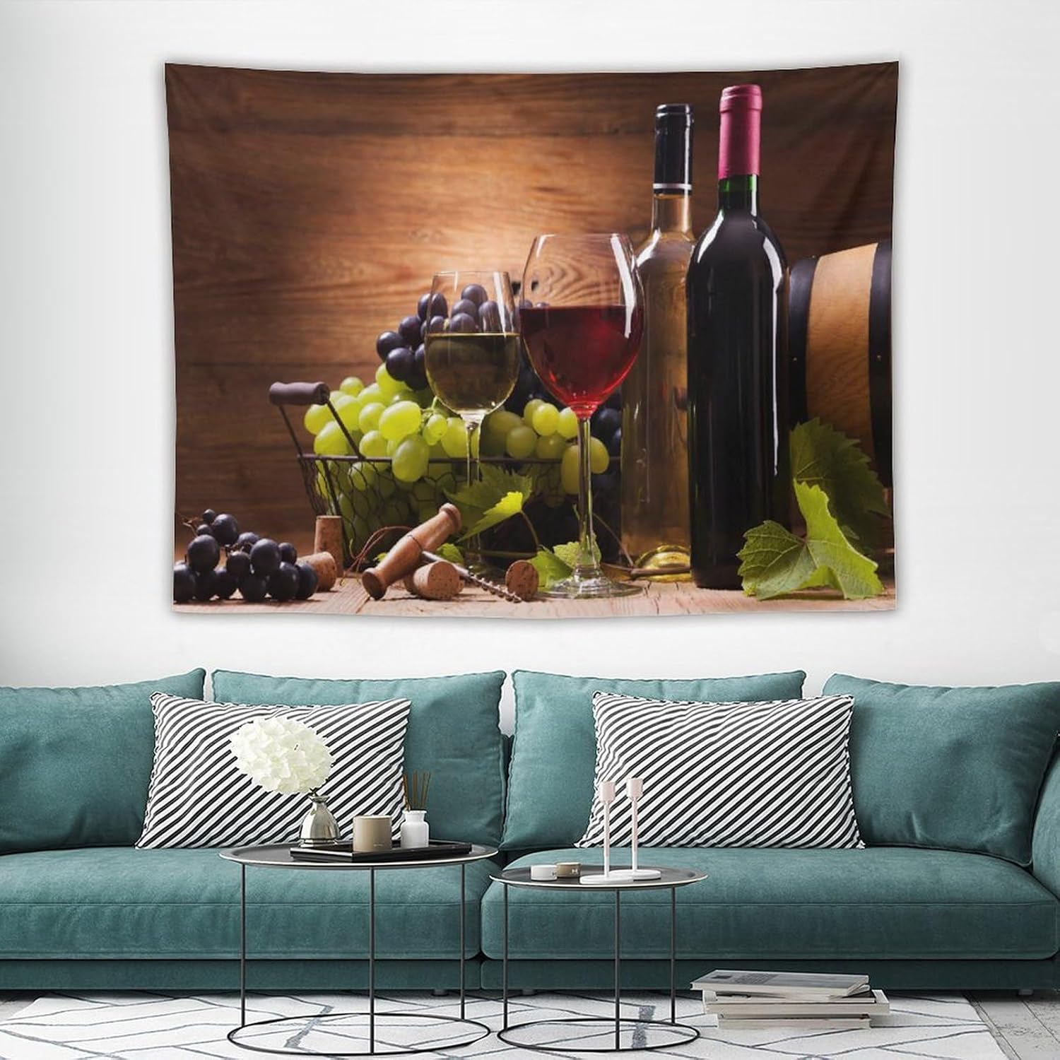 Wine Tapestry, Glasses of Red and White Wine Served Print Pattern Tapestries Home Decor for Living Room Bedroom Dorm 80inx60in (203×152cm)