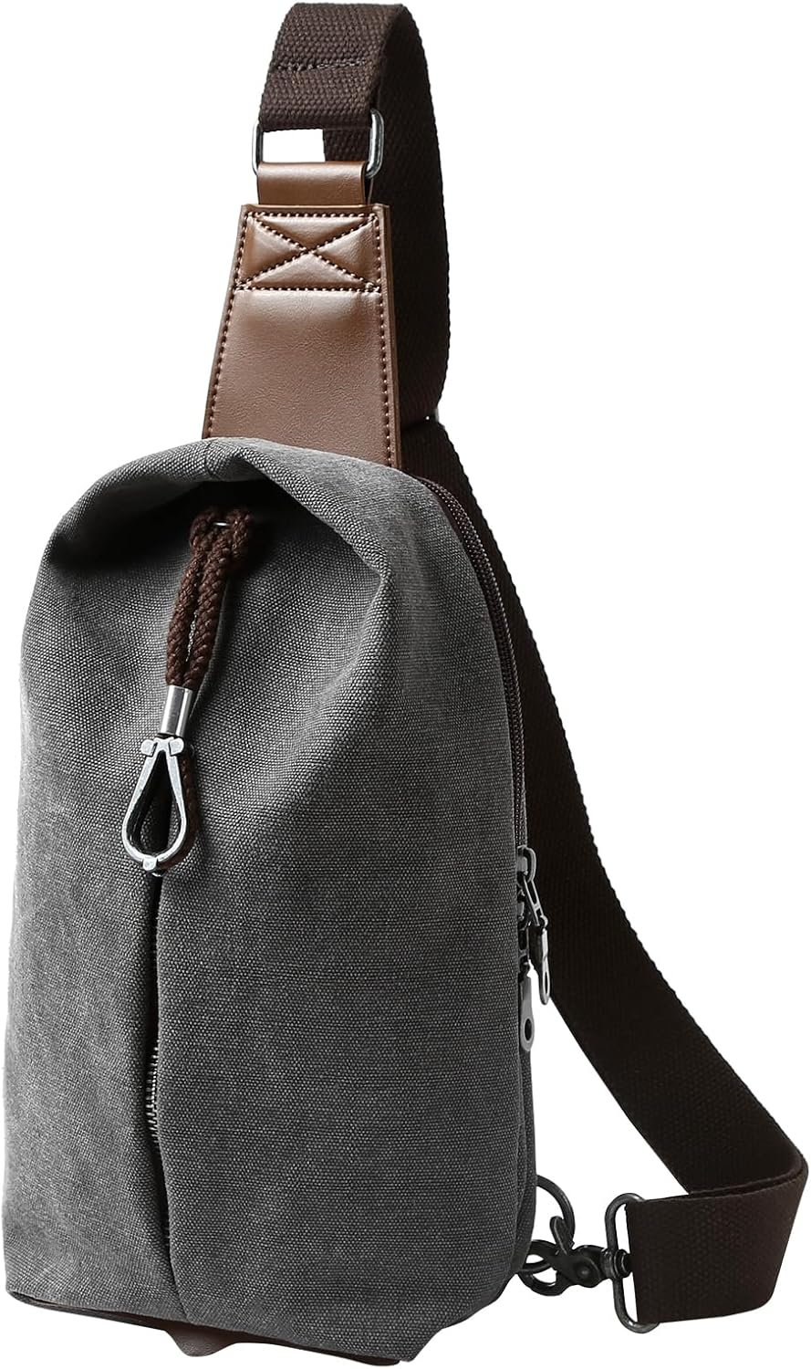 MOYYI Canvas Sling Bag Small Crossbody Bag for Men & Women, 2.5L Mini Casual Daypack Shoulder Bag, 2.5L Capacity (Grey)