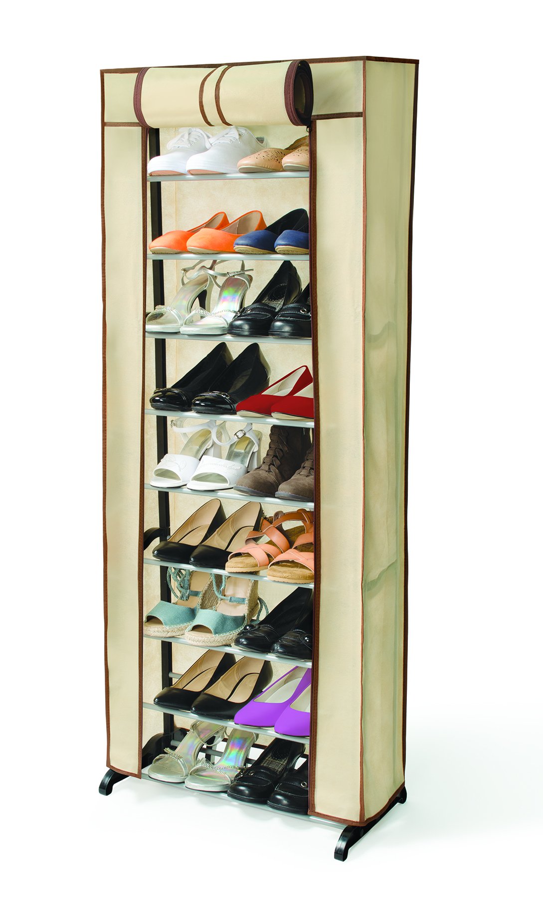 IdeaWorks Ideaworks-30 Pair Rack Shoe Shelf Organizer Rolls Up-Promotes Dust Protection-Zip Keeps Cover Closure Closed