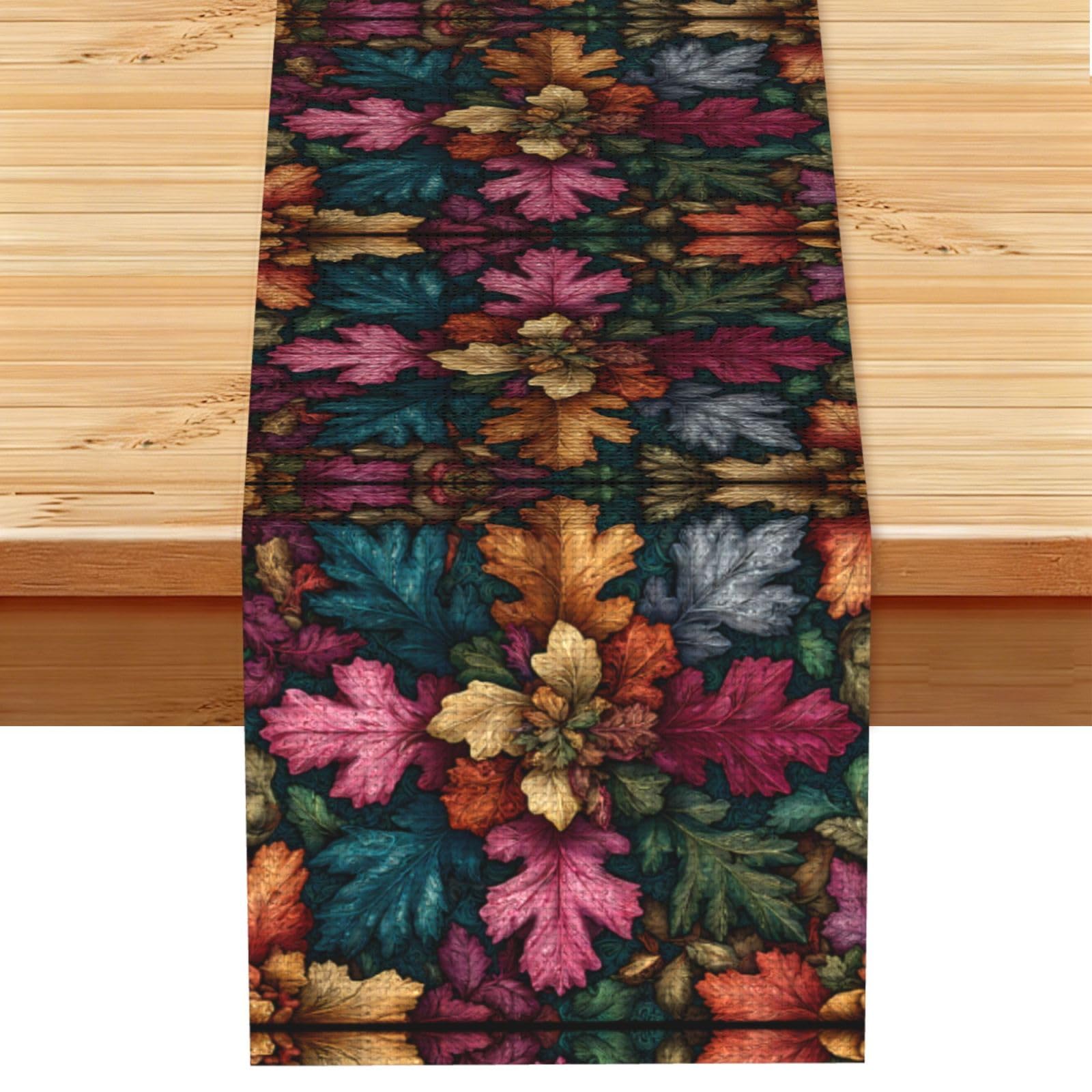 Bohemian Leaves Linen Feel Table Runner Wedding Party Home Decoration