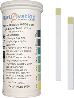 Chlorine Dioxide Single Factor Test Strips, 0-500 ppm [Vial of 50 Strips]