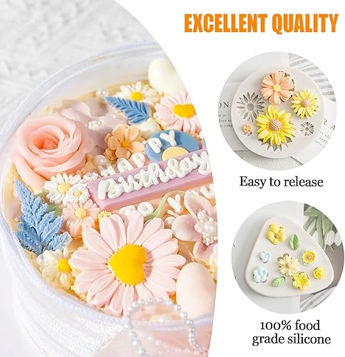 Vista 4 de KALAIEN 3 moldes para pastel de fondant de flores, margarita, flor de rosa, pequeño floral para fondant de chocolate, arcilla polimérica y jabón