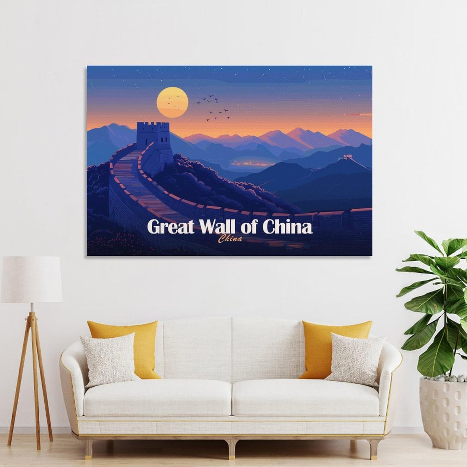 Junmoney Great Wall of China Landscape Canvas Art Print, 24x36inch(60x90cm), for Living Room, Bedroom, Office Or Hallway, Decorative Artwork with Broad Appeal