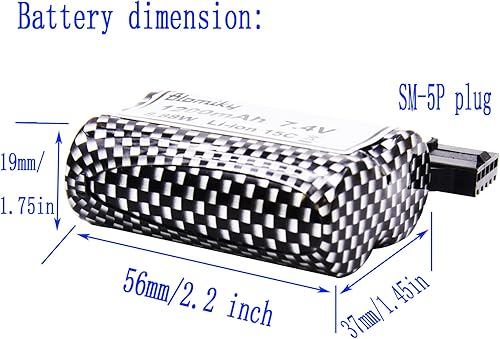 Miniatura 3 de Blomiky Paquete de 2 baterías recargables de iones de litio de 7.4 V 1200 mAh con enchufe SM-5P y cable USB para R208 R308 2008 RC Boat  R208