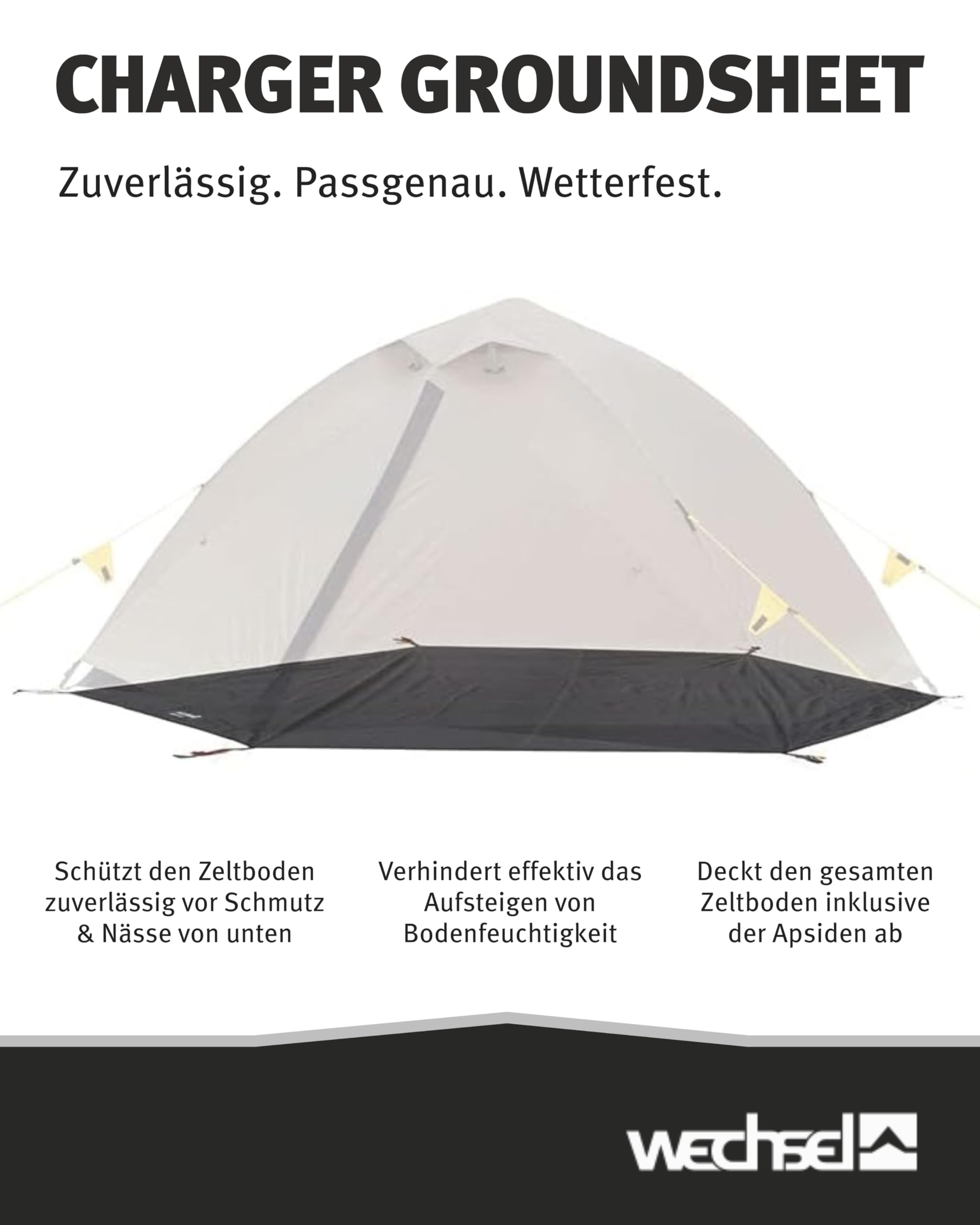 Wechsel Zeltboden Charger 2 I Schwarz I robuste Zelt-Unterlage Boden I Zeltplane wasserdicht mit 7000mm Wassersäule I Bodenplane aus 75D Polyester I Camping-Plane zum Schutz vor Nässe & Schmutz