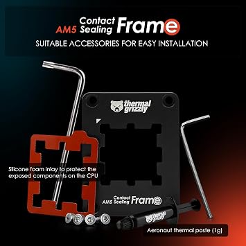 Thermal Grizzly AM5 Contact Sealing Frame - Contact Frame & CPU Guard Combination - Optimizes Contact Pressure Points & Protects Components - for AMD Ryzen 7000 CPUs - Including Aeronaut 1g
