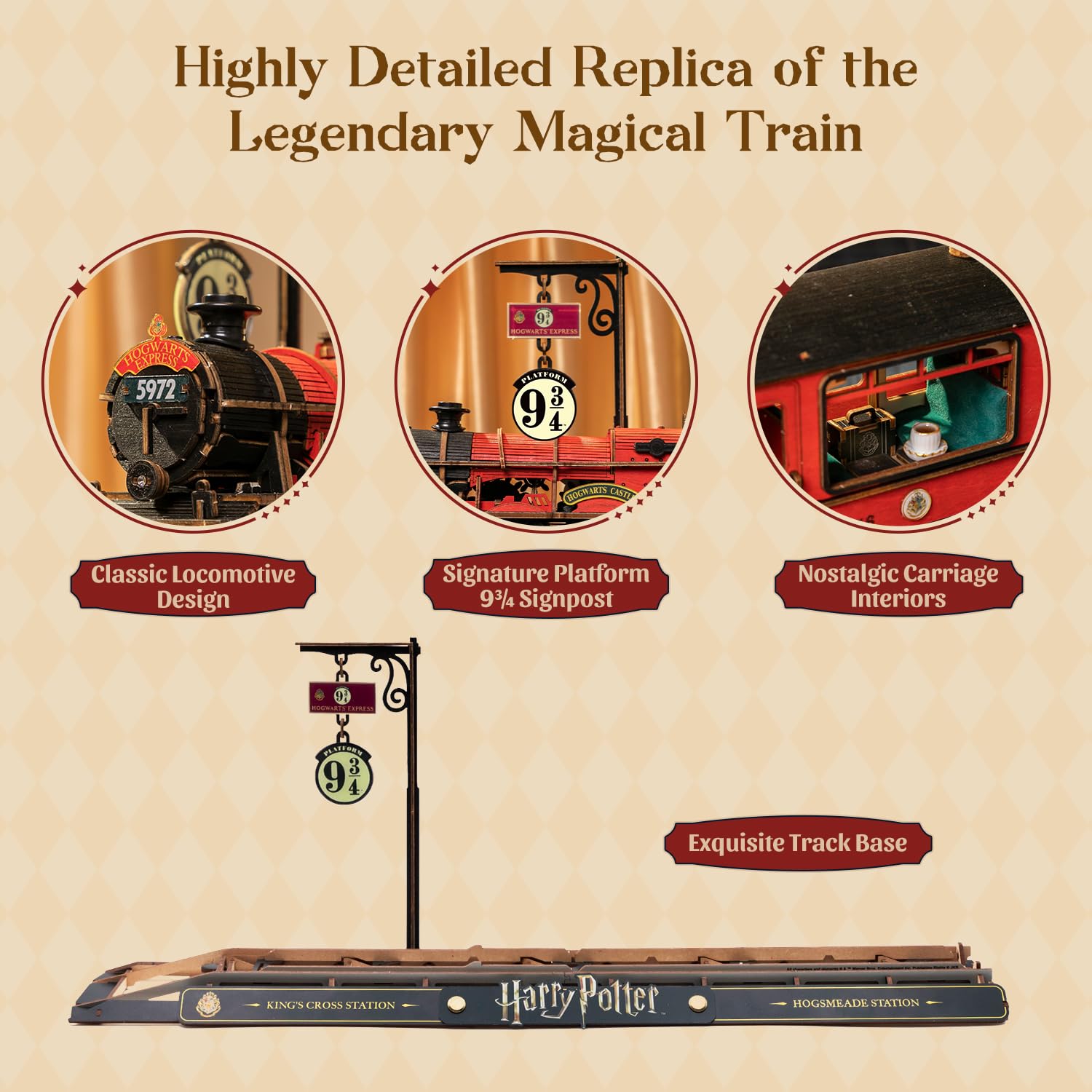 PUREMIND Harry Potter Hogwarts Express, puzzle 3D, oficjalna licencja | Ruchoma lokomotywa, peron 9¾, światło, para i dźwięk, mechaniczna konstrukcja, ekspozycja na półce lub w witrynie