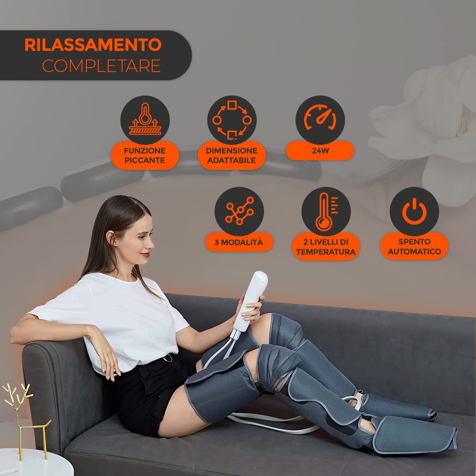 Pressoterapia Per Casa | Massaggiatore Gambe | Massaggiatore per Piedi | Compressione dell'aria | Spegnimento Automatico | 3 Intensità | 2 zone di calore | Salute