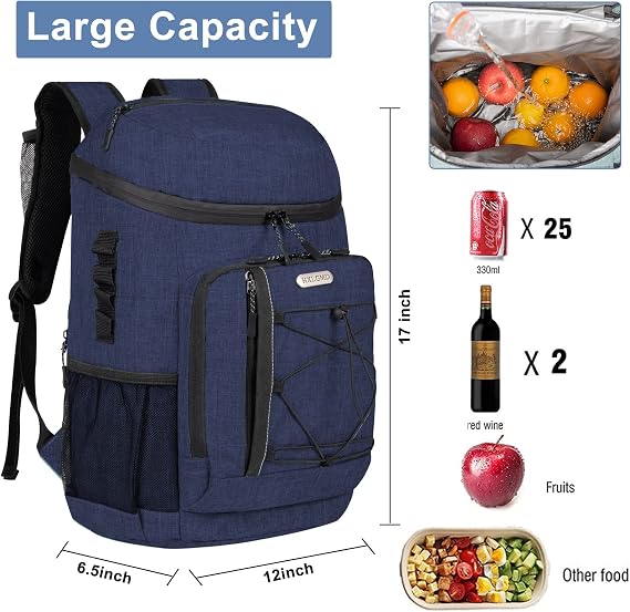 HXLGMD Insulated Cooler Backpack Leakproof 30 Cans Soft Side Insulated Cooler Bag for Beach Travel Camping with Reusable Ice Packs