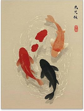Japanese Koi Fish Poster Minimalist Asian Wall Art Vintage Zen Water Painting Modern Oriental Fish Artwork Japan Decor Aesthetic Prints for Living Room Bedroom Office 12x16in Unframed