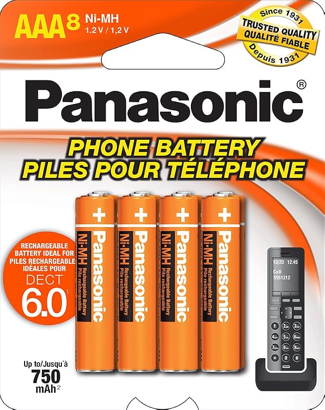 Genuine HHR-4DPA/8BA AAA NiMH Rechargeable Batteries for DECT Cordless Phones, 8 Pack