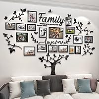 DIY 3D Acrylic Family Tree Photo Collage Wall Decor - 17 Frames 4x6 5x7 8x10 11x14 for Living Room