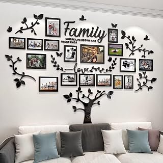 DIY 3D Acrylic Family Tree Photo Collage Wall Decor - 17 Frames 4x6 5x7 8x10 11x14 for Living Room