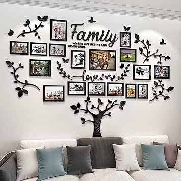 ملصقات إطار صورة شجرة العائلة للحائط ملصقات حائط شجرة ثلاثية الأبعاد DIY ملصق حائط شجرة غرفة المعيشة فن حائط شجرة الحياة لديكورات حائط غرفة المعيشة لغرف النوم 207x146 سم، أسود