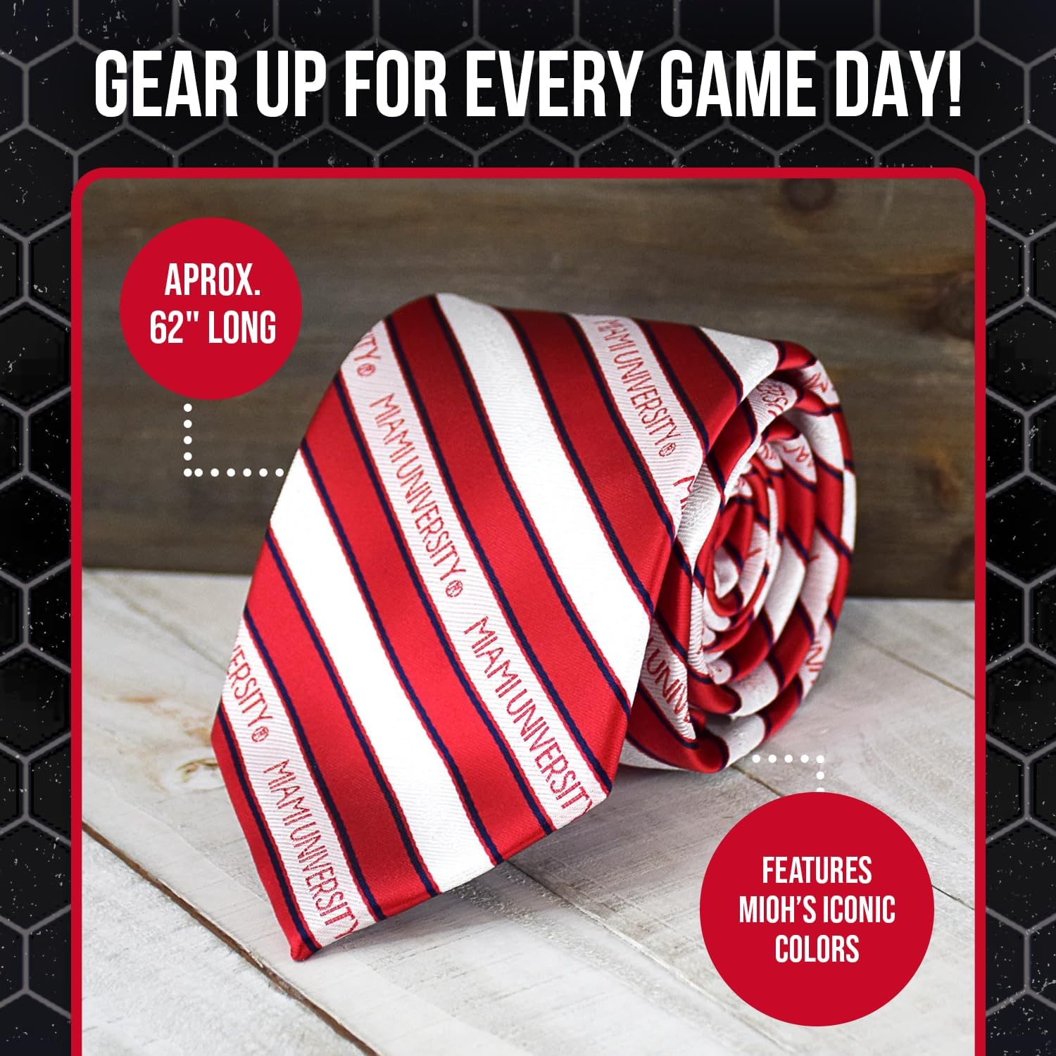MIOH Men's Striped Tie by Fan Frenzy Gifts | Officially Licensed Miami University Redhawks Tie | NCAA Sports Ties for Men | Machine-Washable Neckties Made of Microfiber