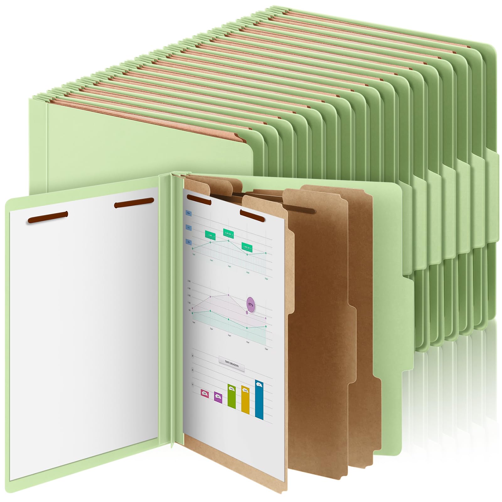 AmazingSpark 60 Pcs 3 Divider Classification Folders Bulk, Light Green
