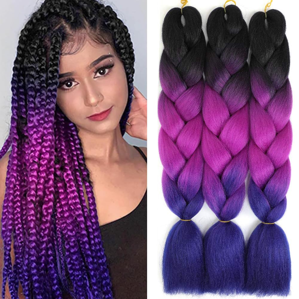 101,6 Cm Bunte Flecht-Haarverlängerung Aus Kanekalon – 3 Stück Packung Für Zöpfe & Dreads