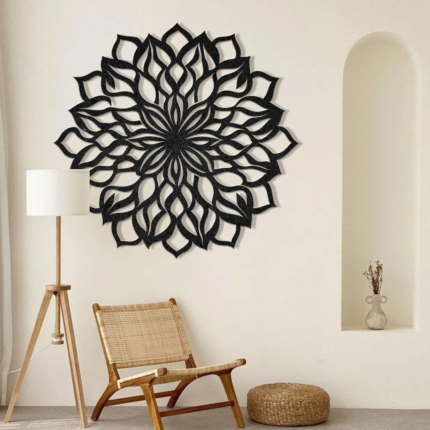 Flewfar Mandala Metal Wall Art, Mandala Wall Hanging, Large Mandala Wall Decor, Mandala Art for Living Room, Metal Wall Decor Art, Home Decor (Black,