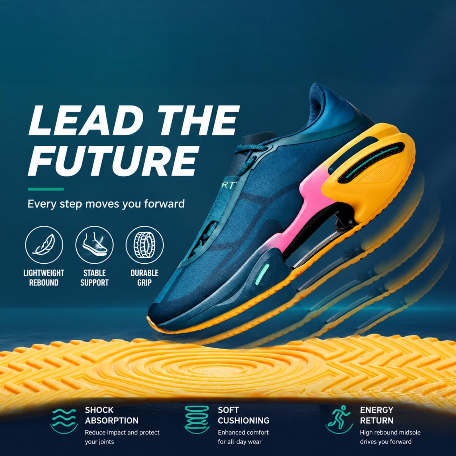 JCVBN Unisex-Laufschuhe mit Carbonplatte, atmungsaktive Rennschuhe für Jugendliche mit Dicker Sohle und Fußgewölbeunterstützung, leichte, dämpfende Sneaker mit Farbverlauf.
