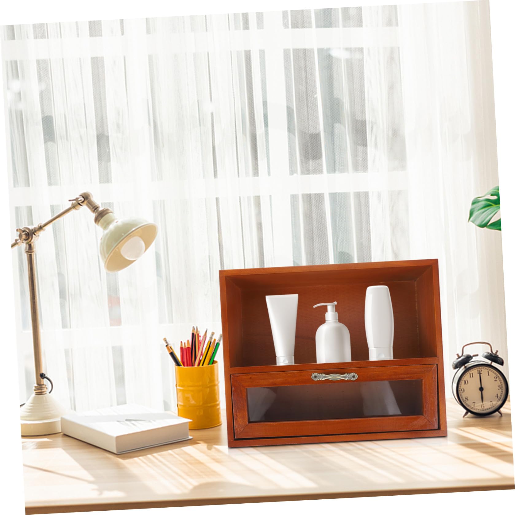 PATKAW Organizer Vintage e Fondo Stabile Superficie Liscia in Legno Coperchio, Grande Capacità Scatola Portaoggetti a Cassetti da Tavolo per Cucina o Scrivania