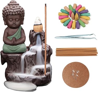 YYW Buddha Style Backflow Incense Burner Holder Handmade Ceramic Incense