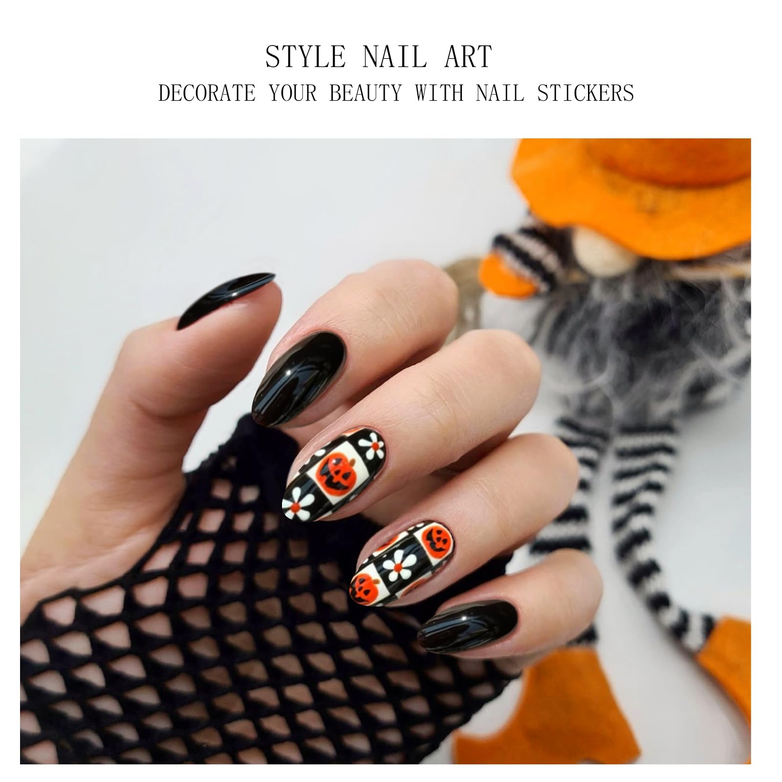 JMEOWIO Gel Nail Stickers Halloween Pumpkin Flower Semi Cured Gel Nail Strips Wraps UV/LED Nails Art Design Decoration Accessories - Image 2