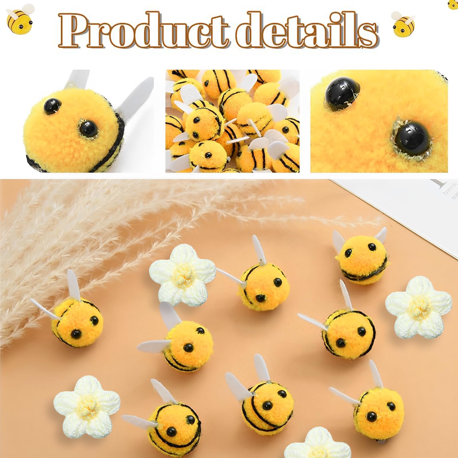 JOOTUEPO Felt Bees for Crafts and Crocheted Flowers Set, 40 Pcs Wool Bee Decorations Plush Knitted Flowers, Wool Bee Plush Decor for DIY Craft Decoration Party Favors - Image 3