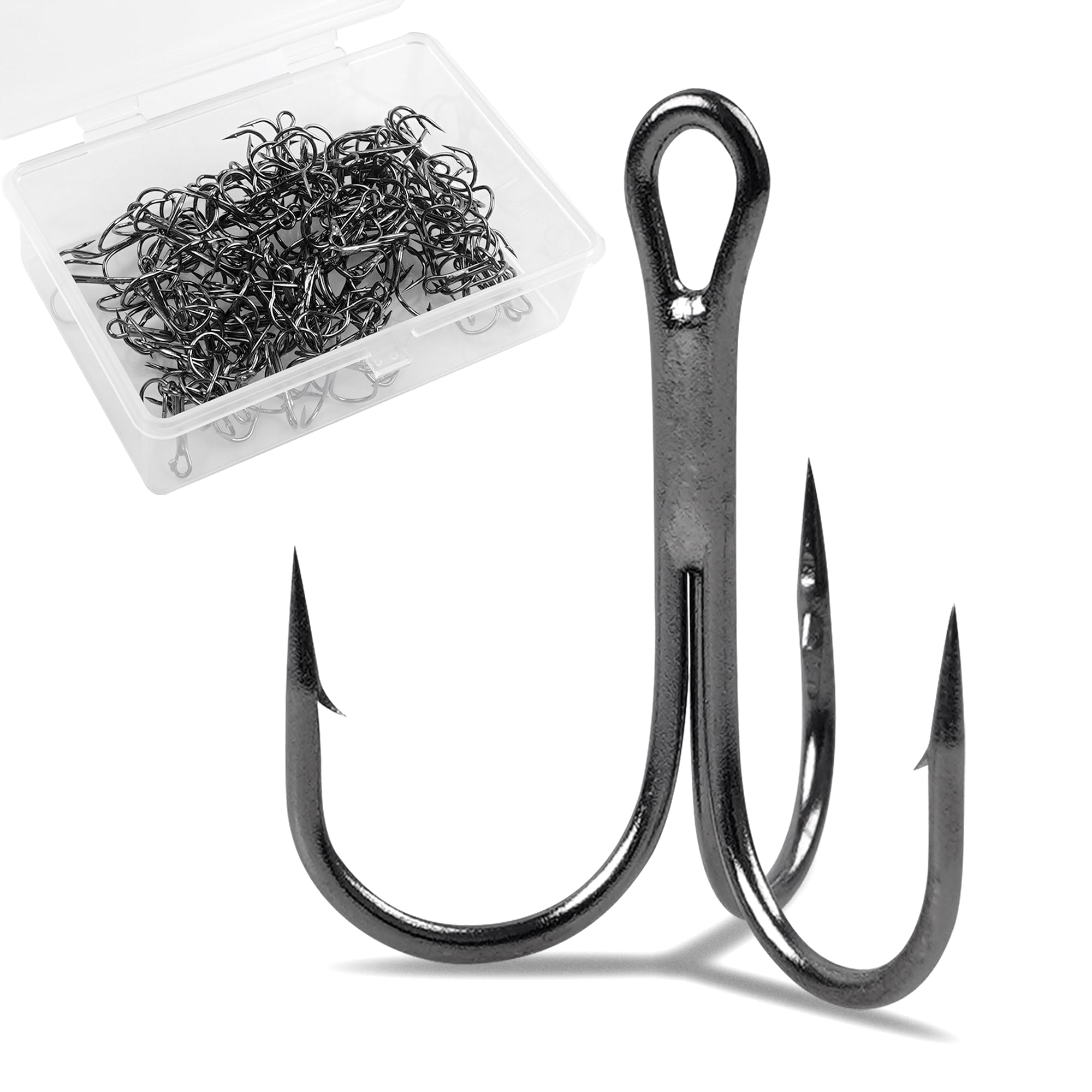 Treble Fishing Hooks,100pcs Triple Hooks High Carbon Steel Barbed Sharp Round Bend Fishing Treble Hooks Replacement for Hard Lure Baits Freshwater Saltwater(10#)