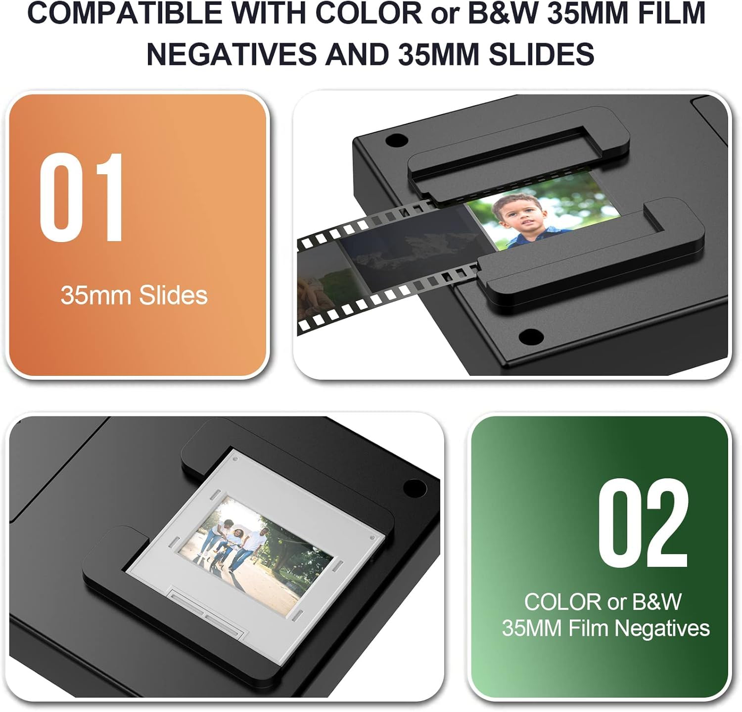 Mobile Film Scanner for 35mm Negatives and Slides, Portable Foldable Film Scanner with LED Light, Convert Black and White and Colour Slides to Digital Photos, Black — view 2