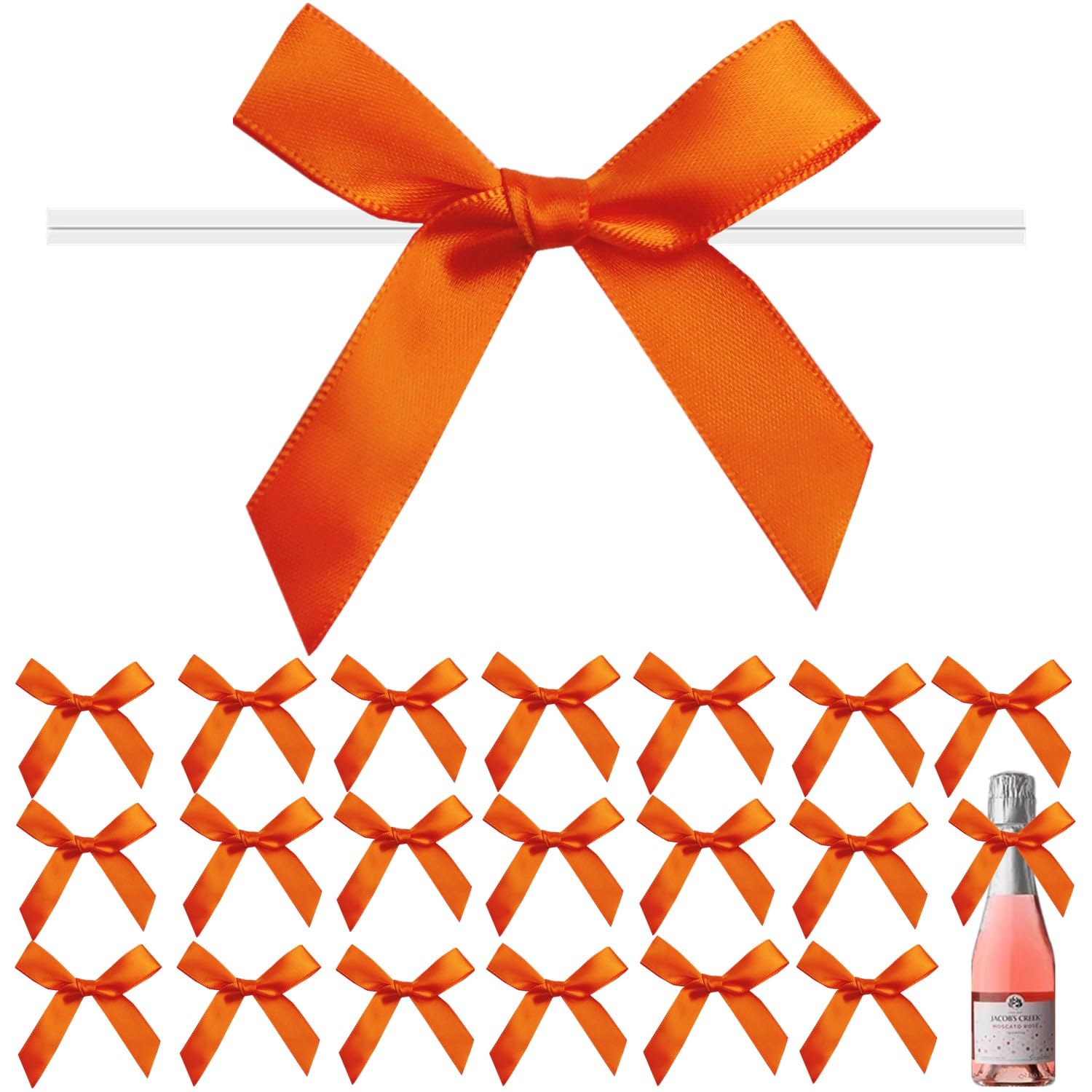 120 Pack 3 inches Twist Tie Bows Orange, Satin Bows with Twist Ties for Treat Bags, Pretied Bows, Twist Tied Bows with Wire, Pre Tied Ribbon Bows for