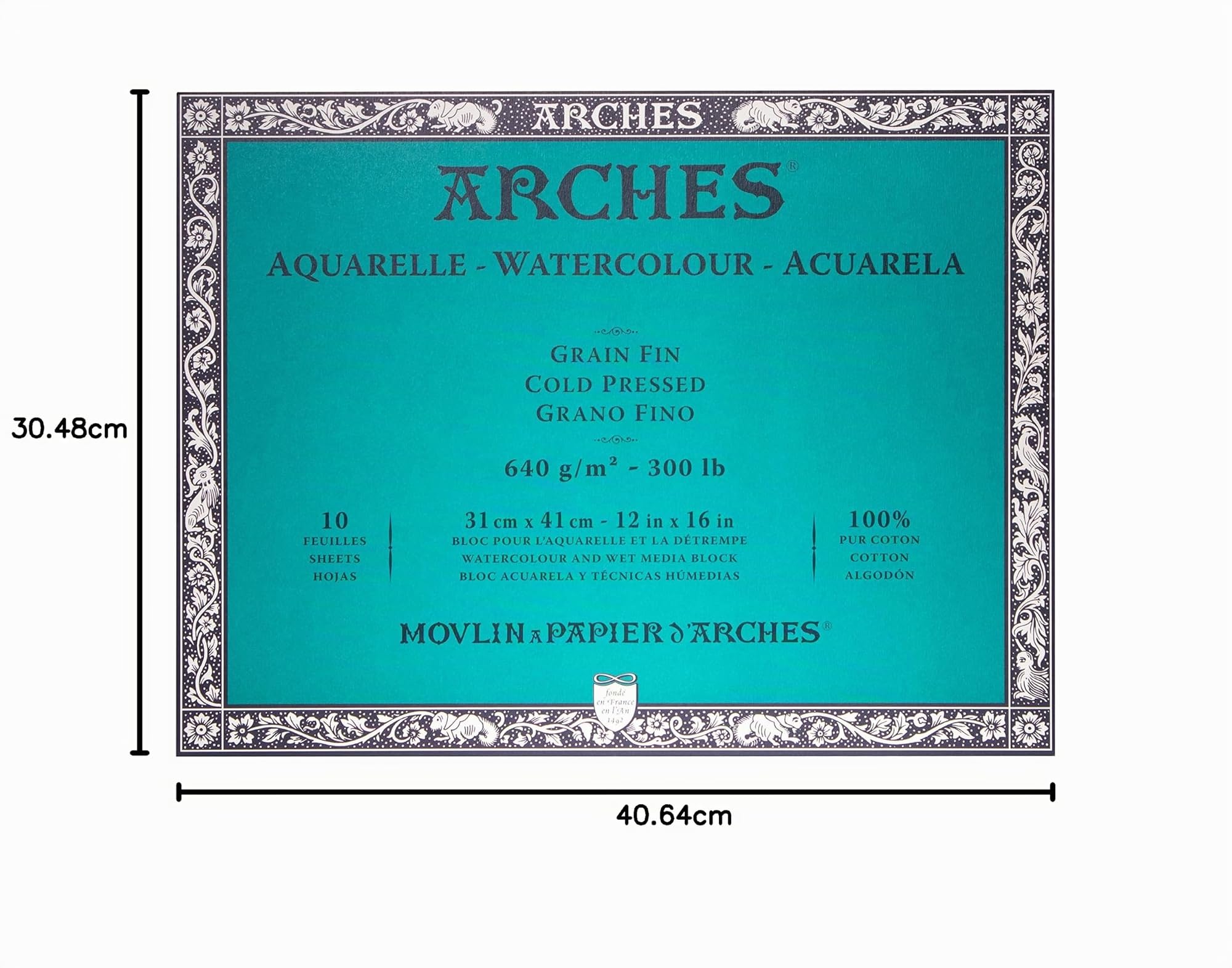 Arches Aquarellblock 30,5 x 40,6 cm, 136 kg Kaltpresse, 10 Blatt