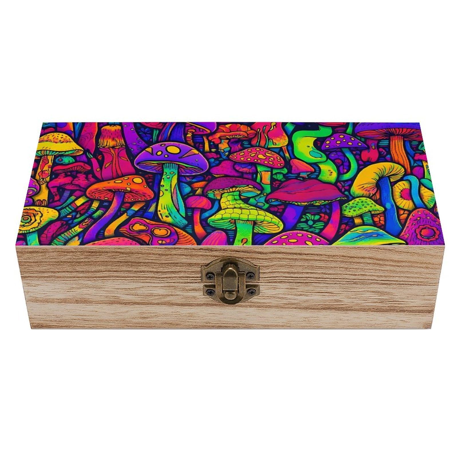 SMAZDFXX Trippy Mushrooms Art Wooden Storage Box With Hinged Lid Decorative Front Clasp Keepsake Boxes