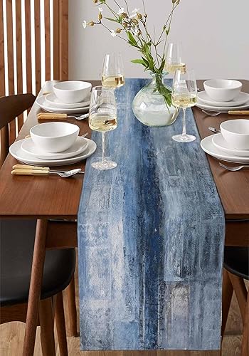 Miniatura 4 de Camino de mesa de lino de arpillera, 120 pulgadas de largo, arte rústico retro, decoración moderna abstracta para cocina, comedor, camino de