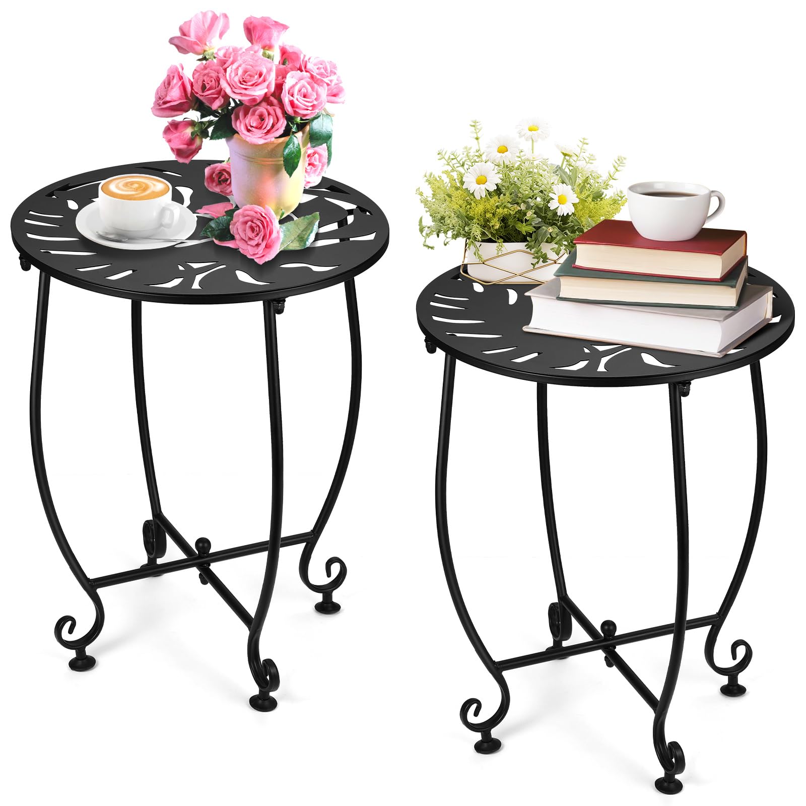 DARCKLE 2 Pack Outdoor Side Tables for Patio, Weather Resistant Steel Patio Side Table, Small Round Outdoor End Table Metal Side Table for Patio Yard