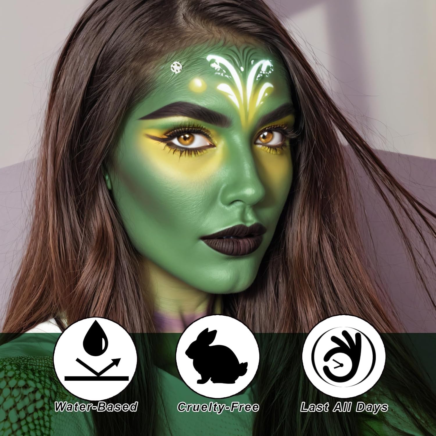 Black White Green Face Body Paint 1.01 oz/pc with 3 Sponges,Dark Green Zombie Face Painting Cosplay Kit, Elphaba Hunting Hulk Halloween SFX Witch Makeup Cream Face Paint,3 oz - Image 4