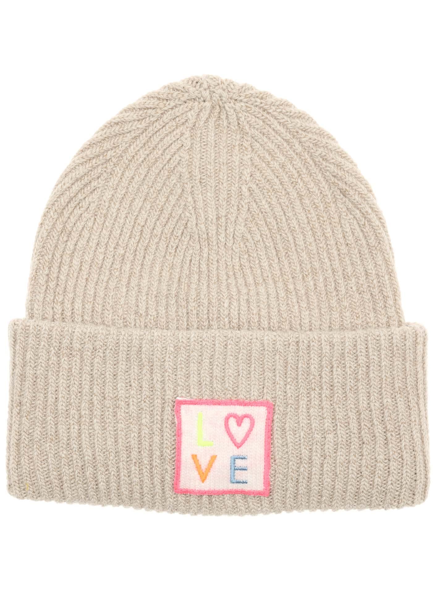 Zwillingsherz Slouch-Beanie-Mütze mit Kaschmir - Hochwertige Strickmütze mit Love Patch für Damen Mädchen Jungen - Hat - One Size - warm und weich für Frühling Herbst und Winter